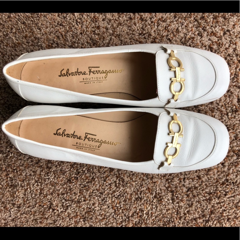 Ferragamo white flats